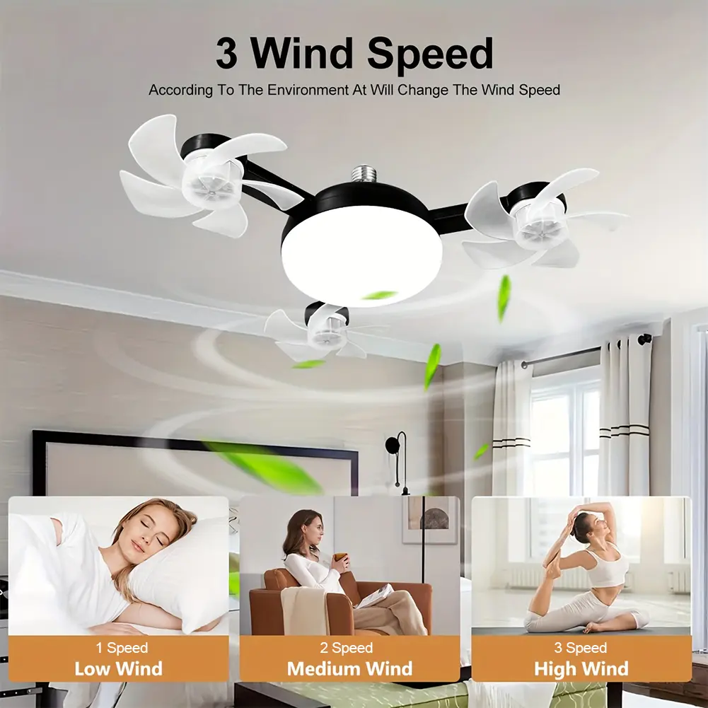 2 In 1 Hanging Fan with LED Lantern 3 Gears Electric Cordless Fan Silent Ceiling Drone Fan for Dining Room Bedroom Living Room