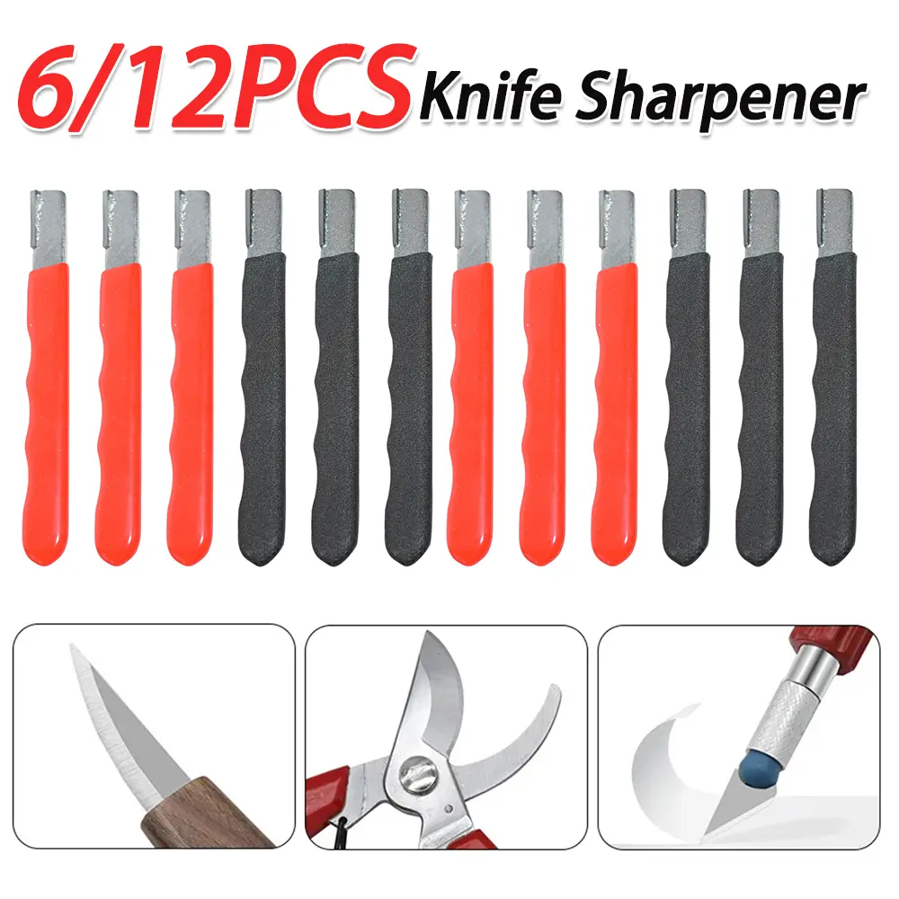6/12PCS Garden Tools Blade Sharpener with Cover Pruner Sharpener Stainless Steel Garden Shears Sharpening Tool for All Blades