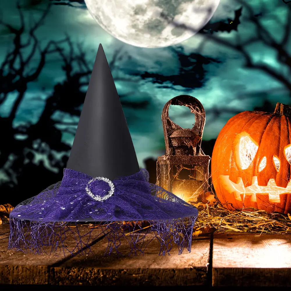 1-10PCS Black Large Ruched Witch Hat Mini Pointy Witch Hat Cosplay Party Prop Halloween Accessory Dress Up Party Supplies