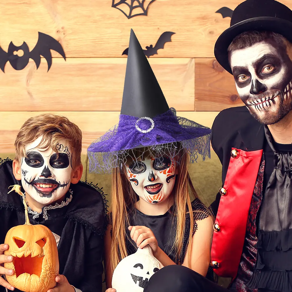 1-10PCS Black Large Ruched Witch Hat Mini Pointy Witch Hat Cosplay Party Prop Halloween Accessory Dress Up Party Supplies