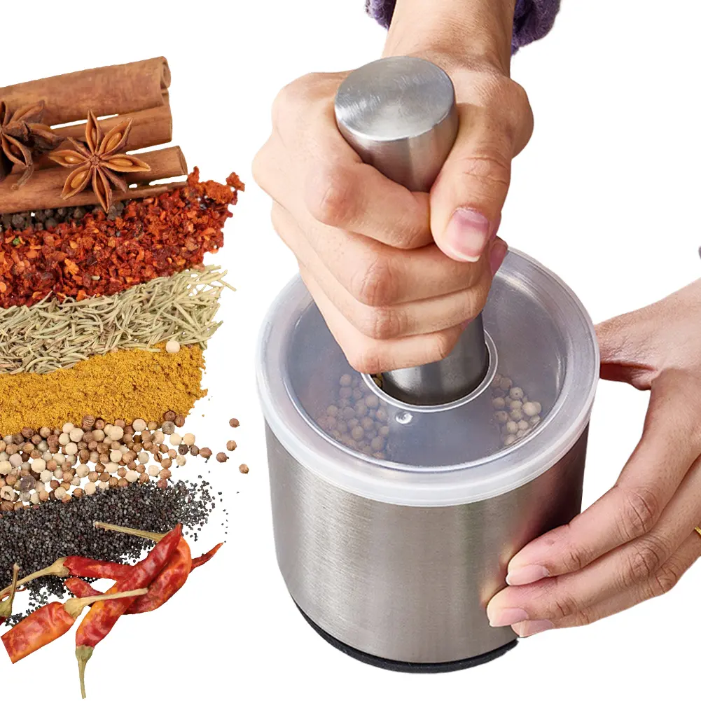 304 Stainless Steel Manual Garlic Pounder Anti-Slip Thick Grinding Bowl Rust Proof Mortar and Pestle Set for Lemon Spices Herbs