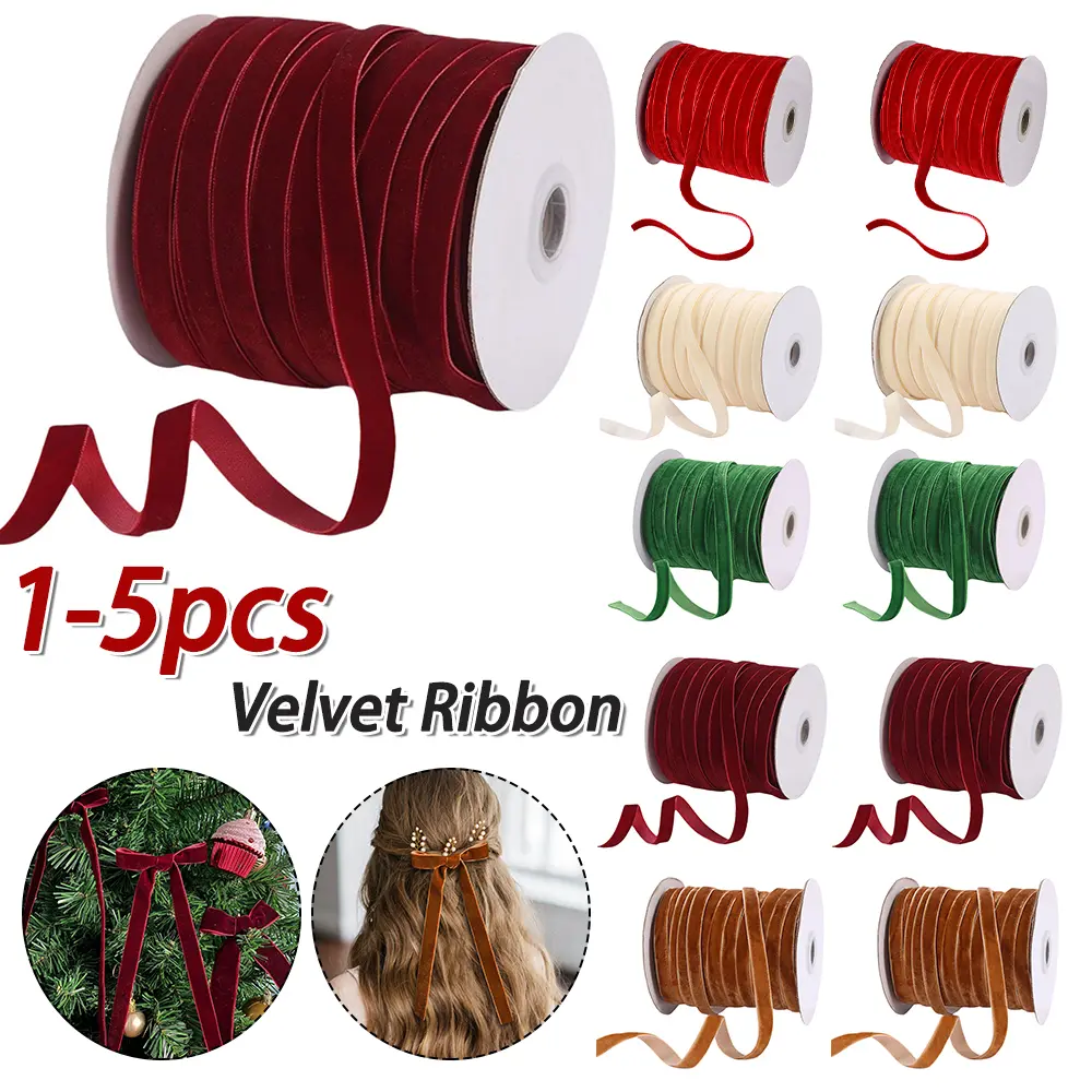 1-5PCS 50 Yards Velvet Ribbon Spool Single Face Ribbons Velvet Ribbon Velvet Christmas Ribbon for Gift Wrapping Bow Arts Crafts