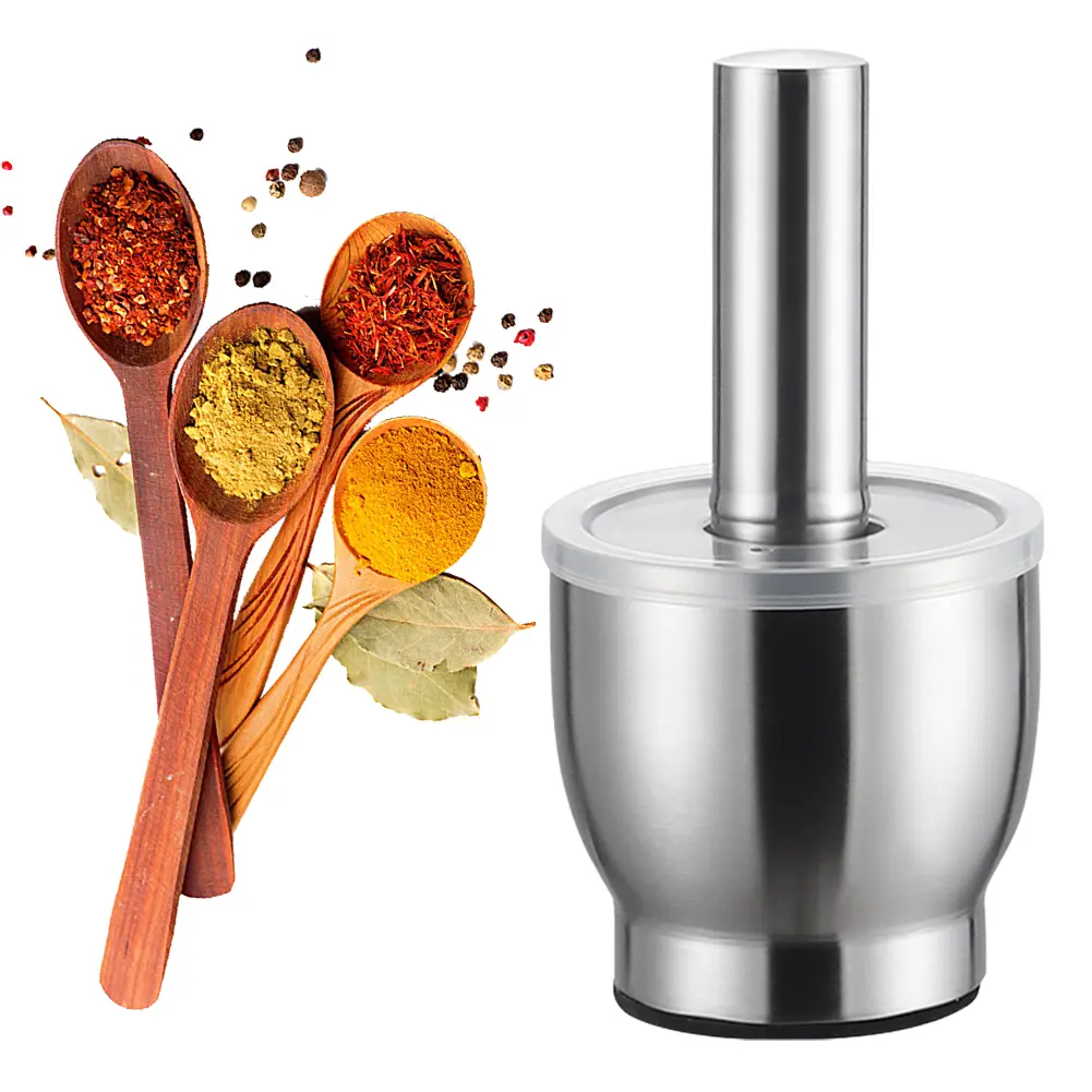 304 Stainless Steel Manual Garlic Pounder Anti-Slip Thick Grinding Bowl Rust Proof Mortar and Pestle Set for Lemon Spices Herbs