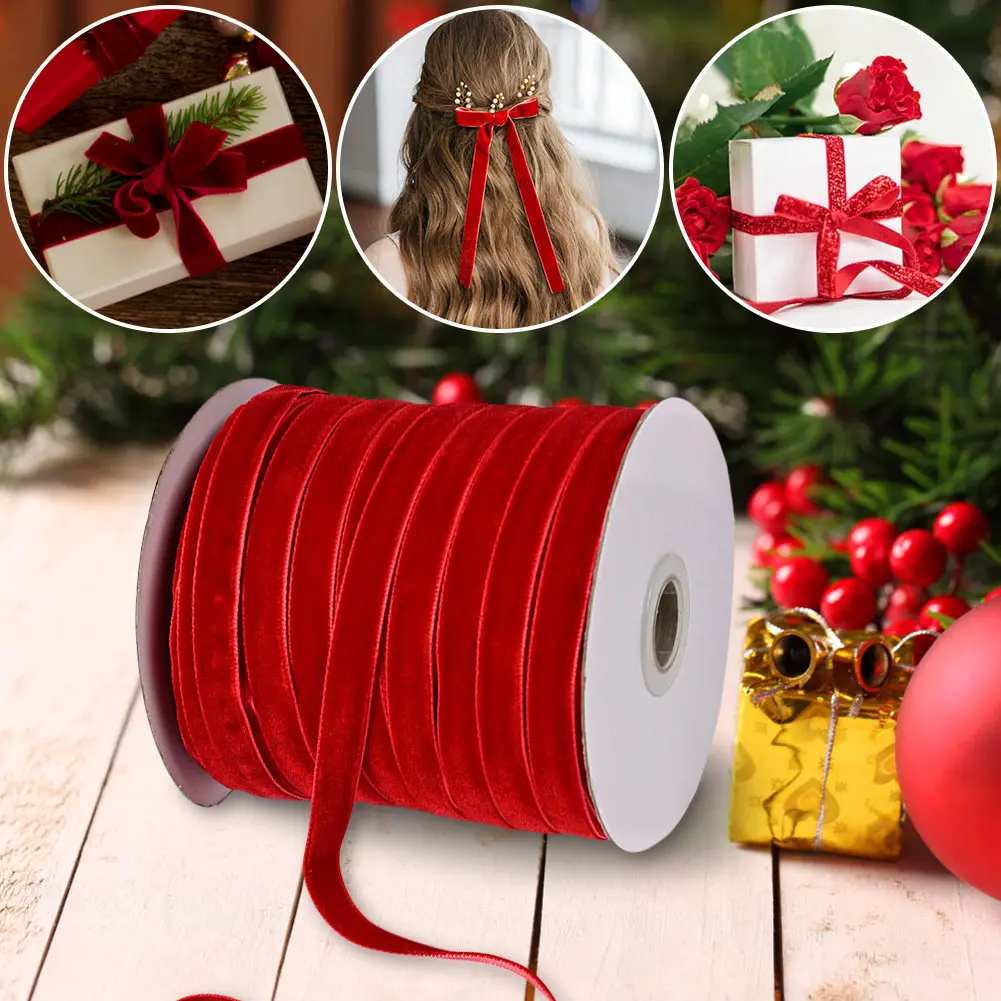 1-5PCS 50 Yards Velvet Ribbon Spool Single Face Ribbons Velvet Ribbon Velvet Christmas Ribbon for Gift Wrapping Bow Arts Crafts