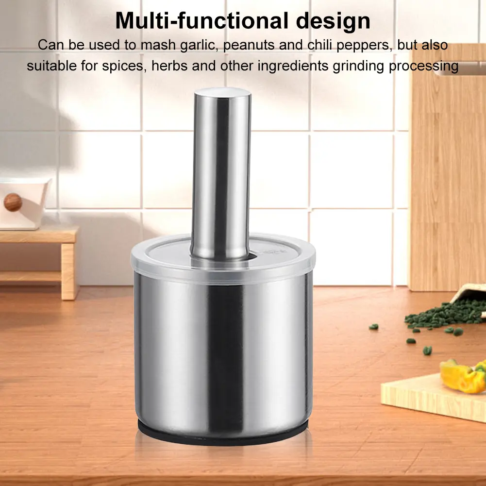 304 Stainless Steel Manual Garlic Pounder Anti-Slip Thick Grinding Bowl Rust Proof Mortar and Pestle Set for Lemon Spices Herbs