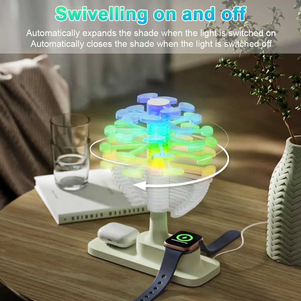 Modern Desk Lamp with Wireless Charging Stepless Dimming & 3 Color Temps Nightstand Light Nursery Lamp for Living Room Bedroom