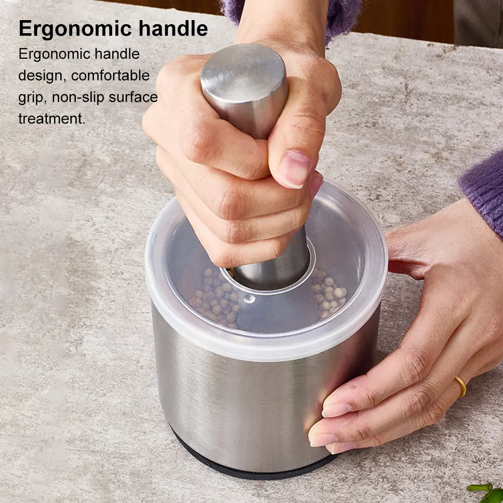 304 Stainless Steel Manual Garlic Pounder Anti-Slip Thick Grinding Bowl Rust Proof Mortar and Pestle Set for Lemon Spices Herbs