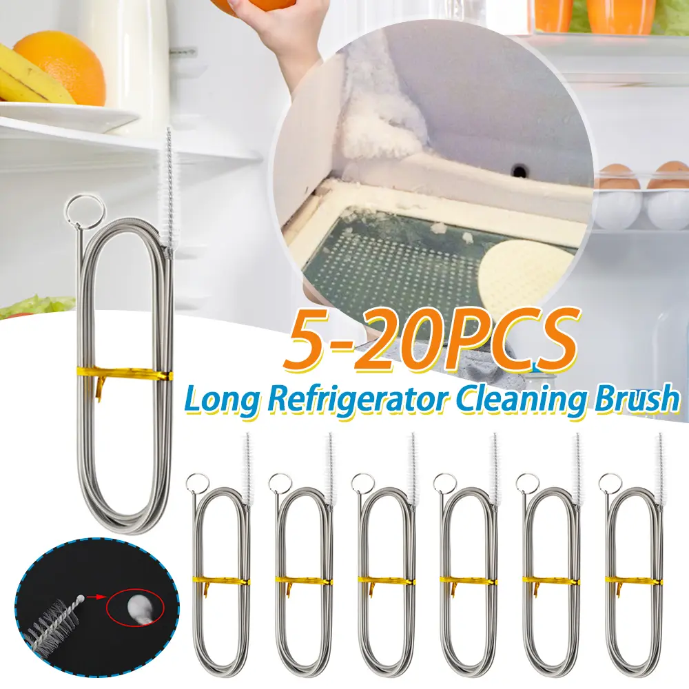 5-20PCS Reusable Pipe Tube Cleaner Stainless Steel Flexible Drain Brush Nylon Bristles Long Refrigerator Cleaning Brush
