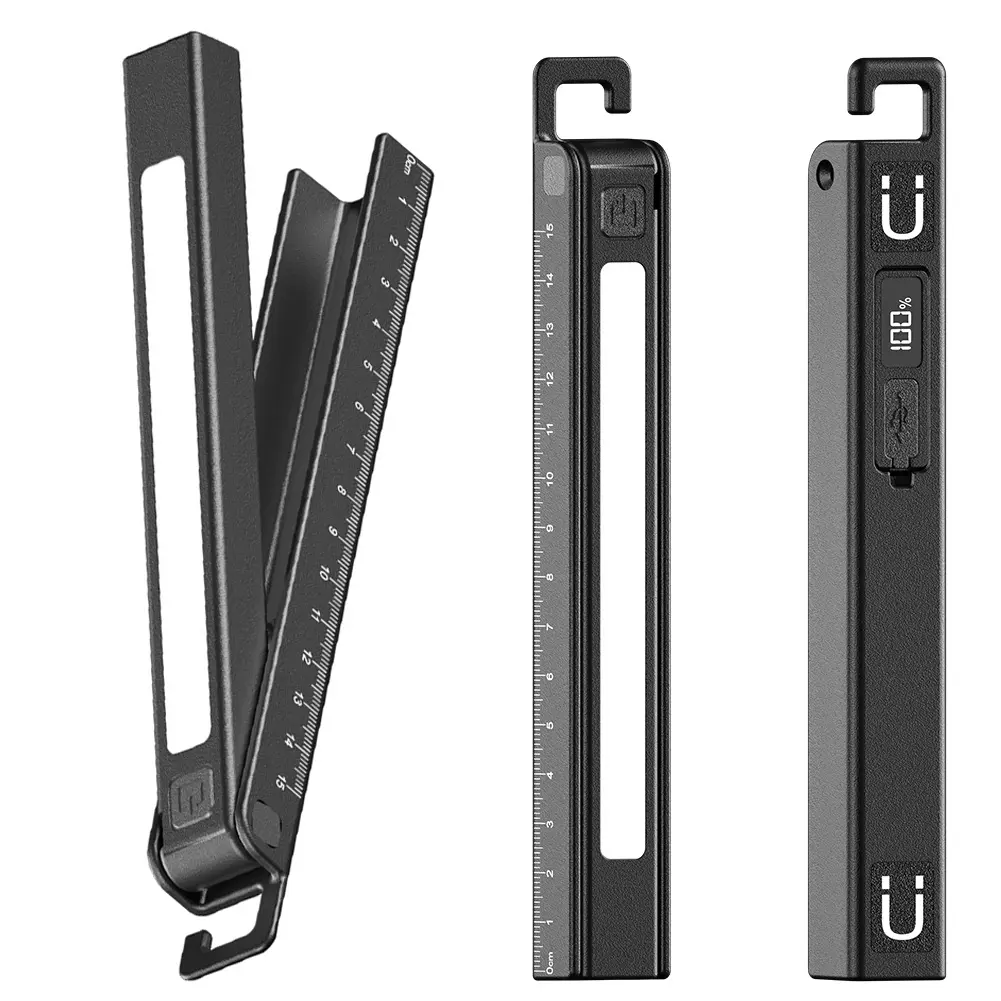LED+COB Pocket Penlight USB Rechargeable Work Inspection Flashlight with Ruler Rotating Flashlight 6 Modes for Nursing Student