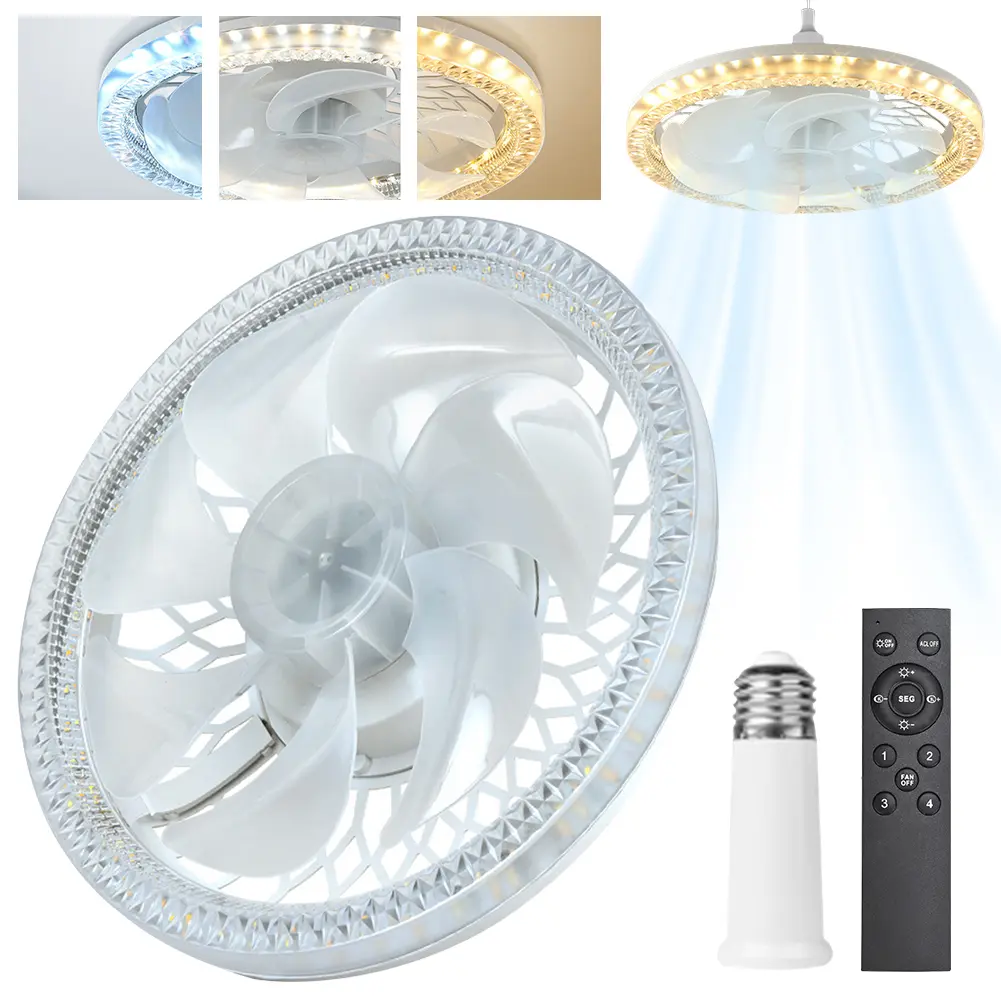 Flush Mount Ceiling Fan Light Remote Control Dimmable Smart Ceiling Fan with LED Light 4 Speeds E27 Converter Base for Home Room