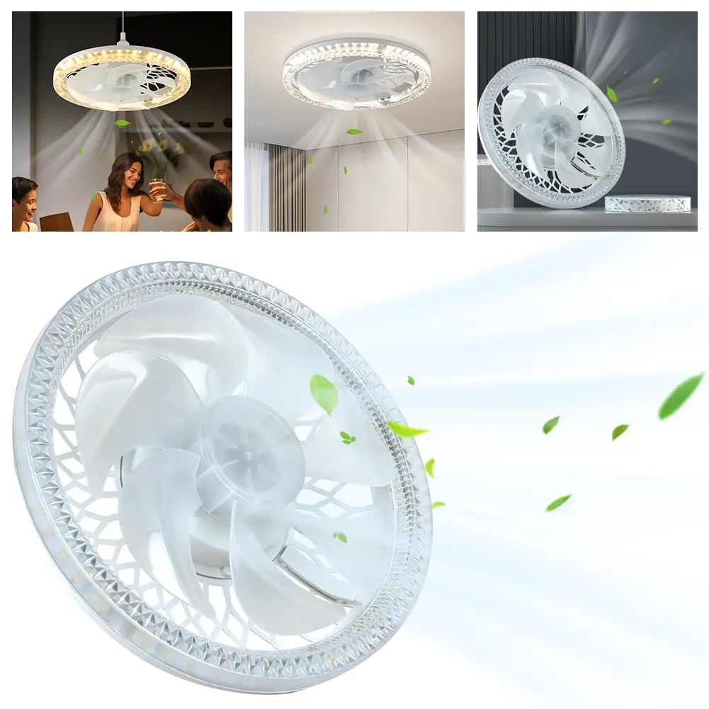 Flush Mount Ceiling Fan Light Remote Control Dimmable Smart Ceiling Fan with LED Light 4 Speeds E27 Converter Base for Home Room