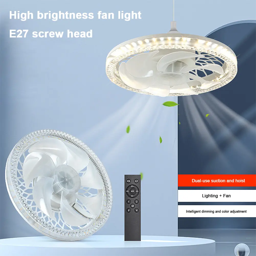 Flush Mount Ceiling Fan Light Remote Control Dimmable Smart Ceiling Fan with LED Light 4 Speeds E27 Converter Base for Home Room