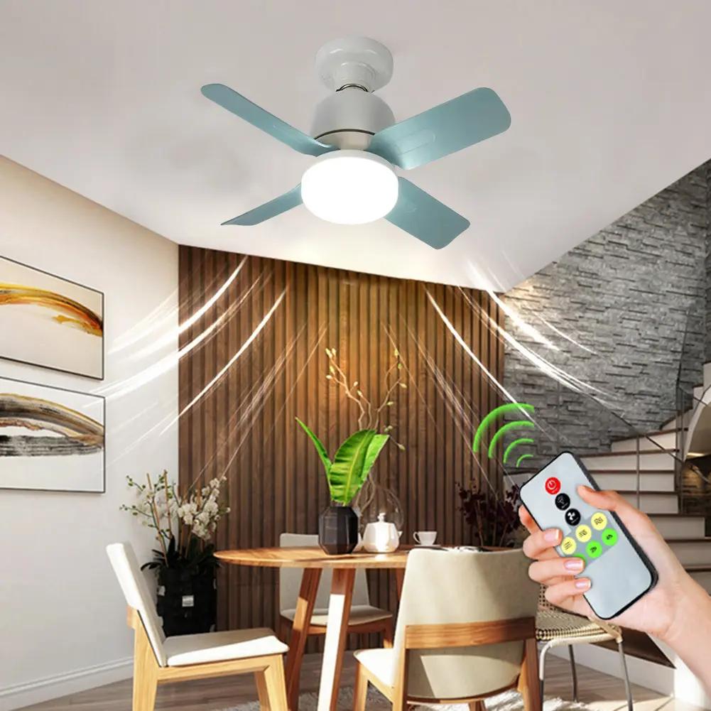 E27 Socket Ceiling Fans with Lights Dimmable 14W LED Small Ceiling Fan White Ceiling Fan for Bedroom Living Room Kitchen Balcony