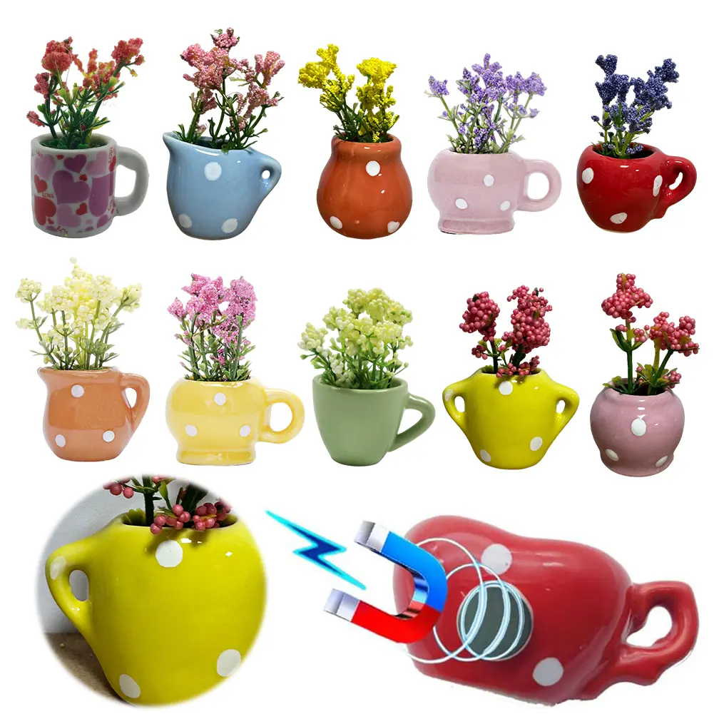 Funny Mini Plant Magnets Tiny 3D Plant Vase Flower Vase Refrigerator Magnets for Refrigerator Decoration Kitchen Office