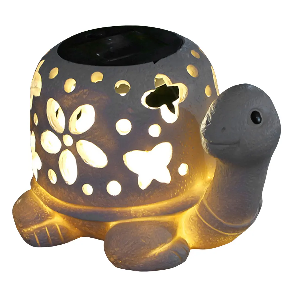 Solar Turtle Statue Light Cartoon Turtle Statue Auto On/Off Resin Turtle Figurine Multi-Function Hollow Out for Outdoor Decor