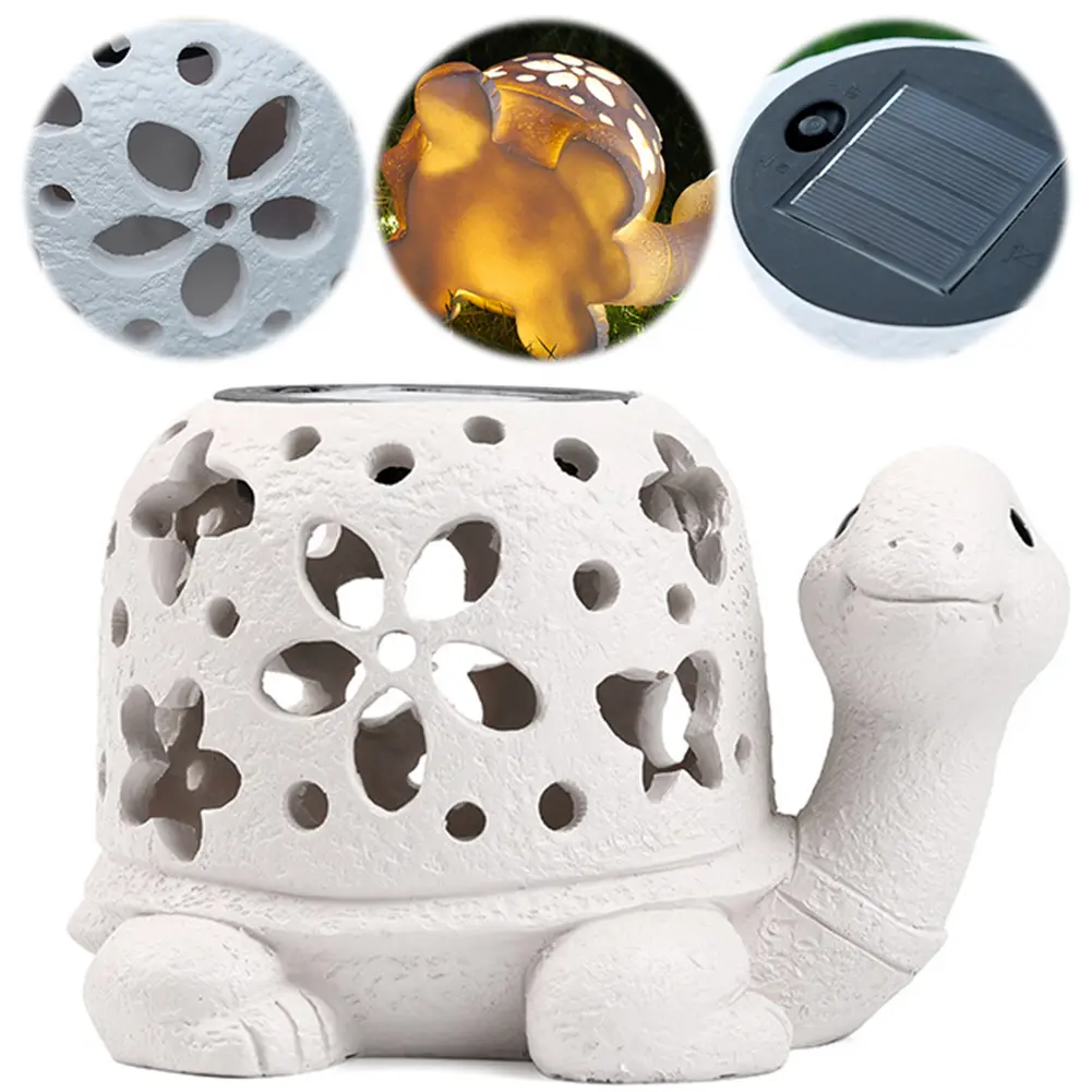 Solar Turtle Statue Light Cartoon Turtle Statue Auto On/Off Resin Turtle Figurine Multi-Function Hollow Out for Outdoor Decor