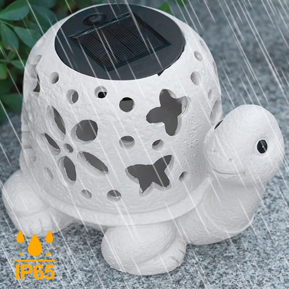 Solar Turtle Statue Light Cartoon Turtle Statue Auto On/Off Resin Turtle Figurine Multi-Function Hollow Out for Outdoor Decor