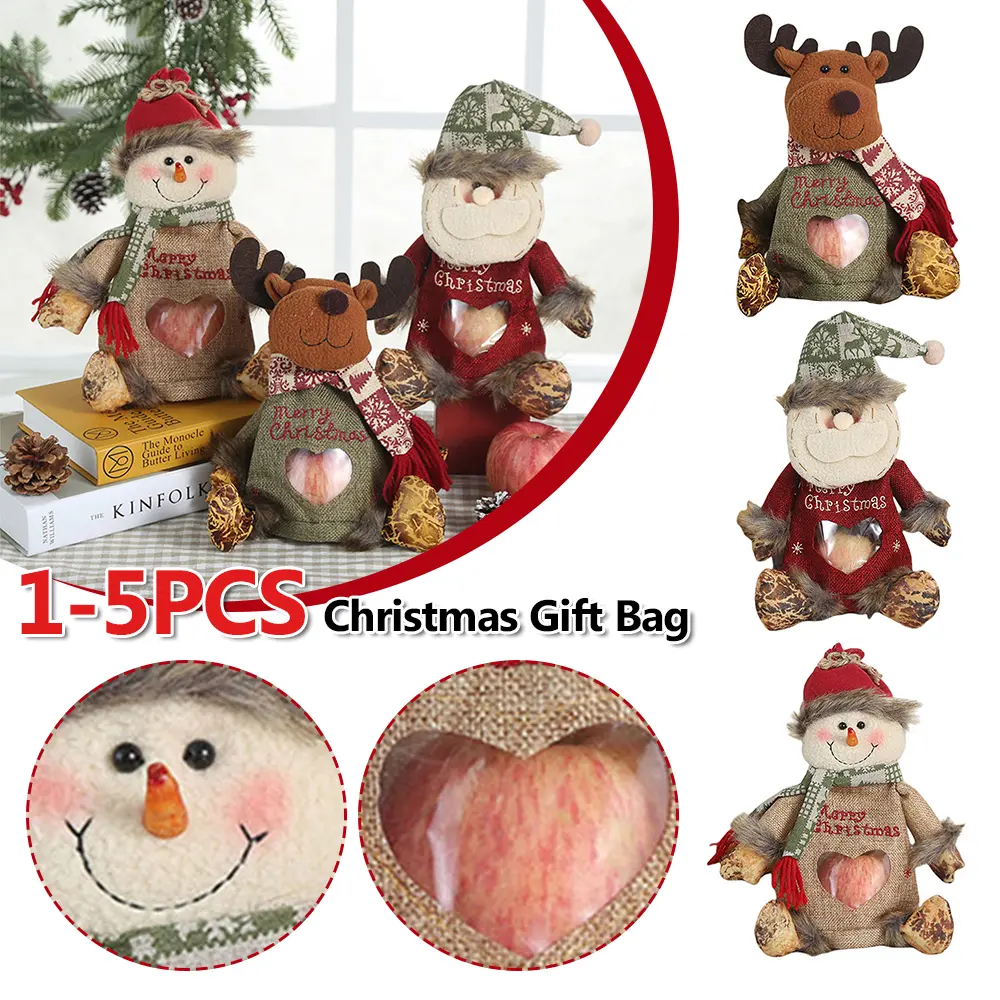 1-5PCS Christmas Apple Bag Reusable Christmas Gift Bag Christmas Eve Apple Storage Bag Doll Candy Bag Christmas Gift Doll Bags