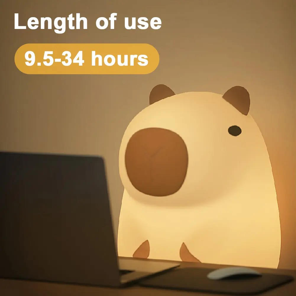 Capybara Night Light Cute Touch Lamp 2 Gear Dimmable Bedside Lamp USB Charging Nursery Nightlight for Home Bedroom Decor