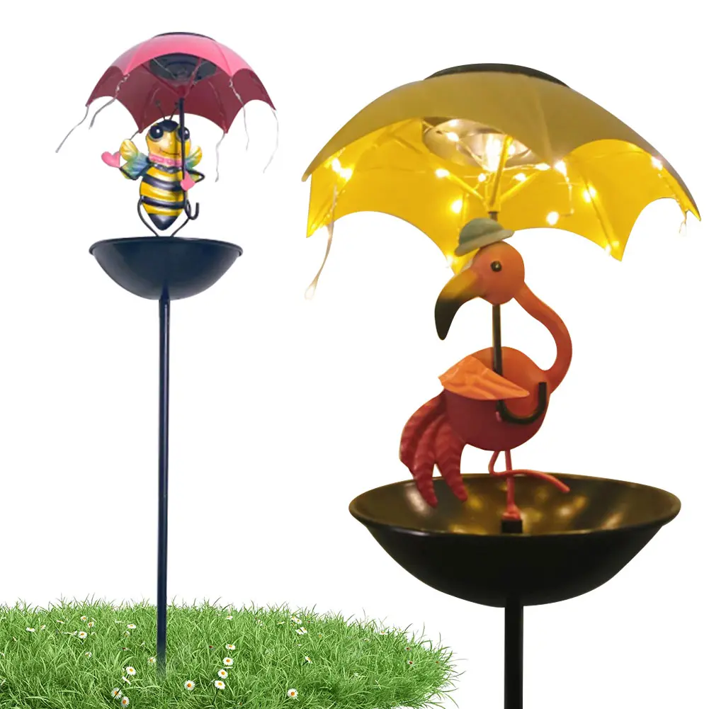 LED Solar Outdoor Light with Bird Feeder Multi-Function Animal Umbrella Stake Light Landscape Light for Garden Lawn Patio