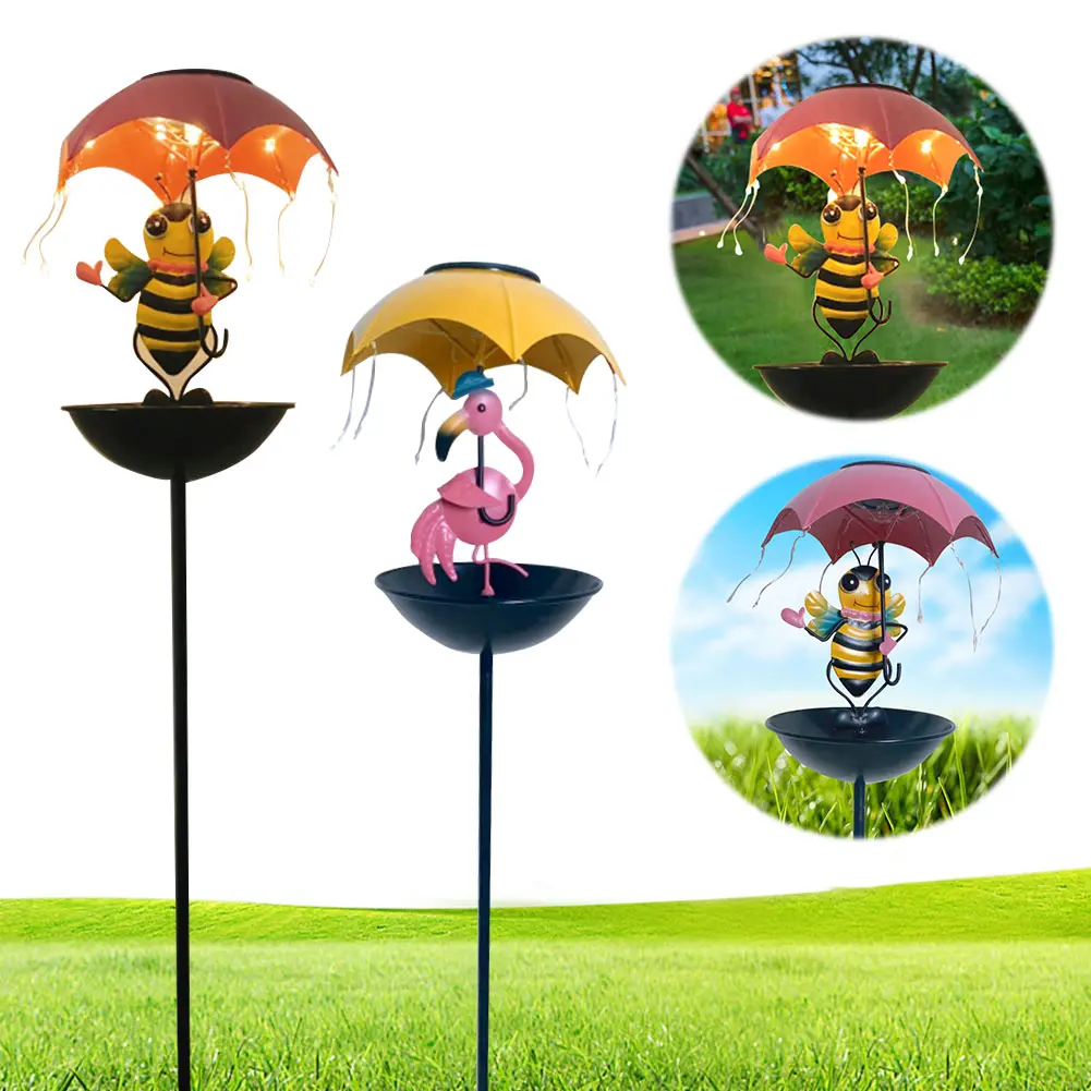 LED Solar Outdoor Light with Bird Feeder Multi-Function Animal Umbrella Stake Light Landscape Light for Garden Lawn Patio