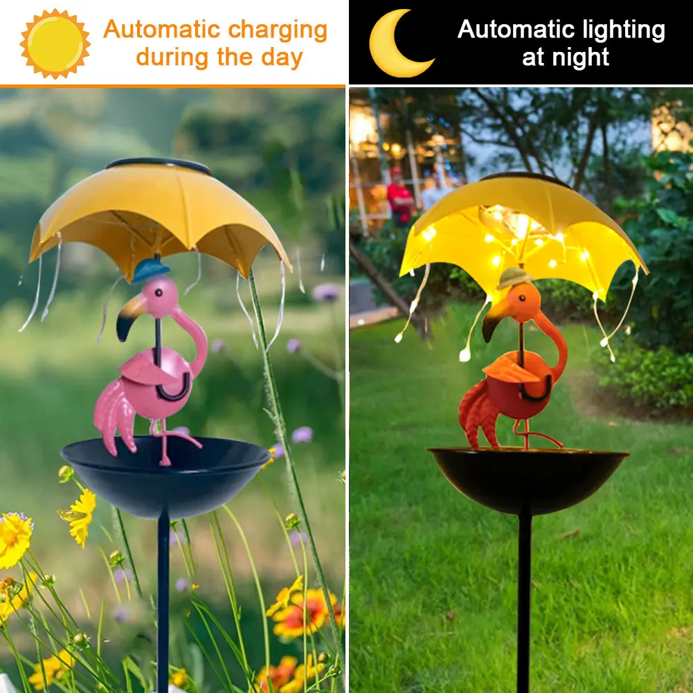LED Solar Outdoor Light with Bird Feeder Multi-Function Animal Umbrella Stake Light Landscape Light for Garden Lawn Patio
