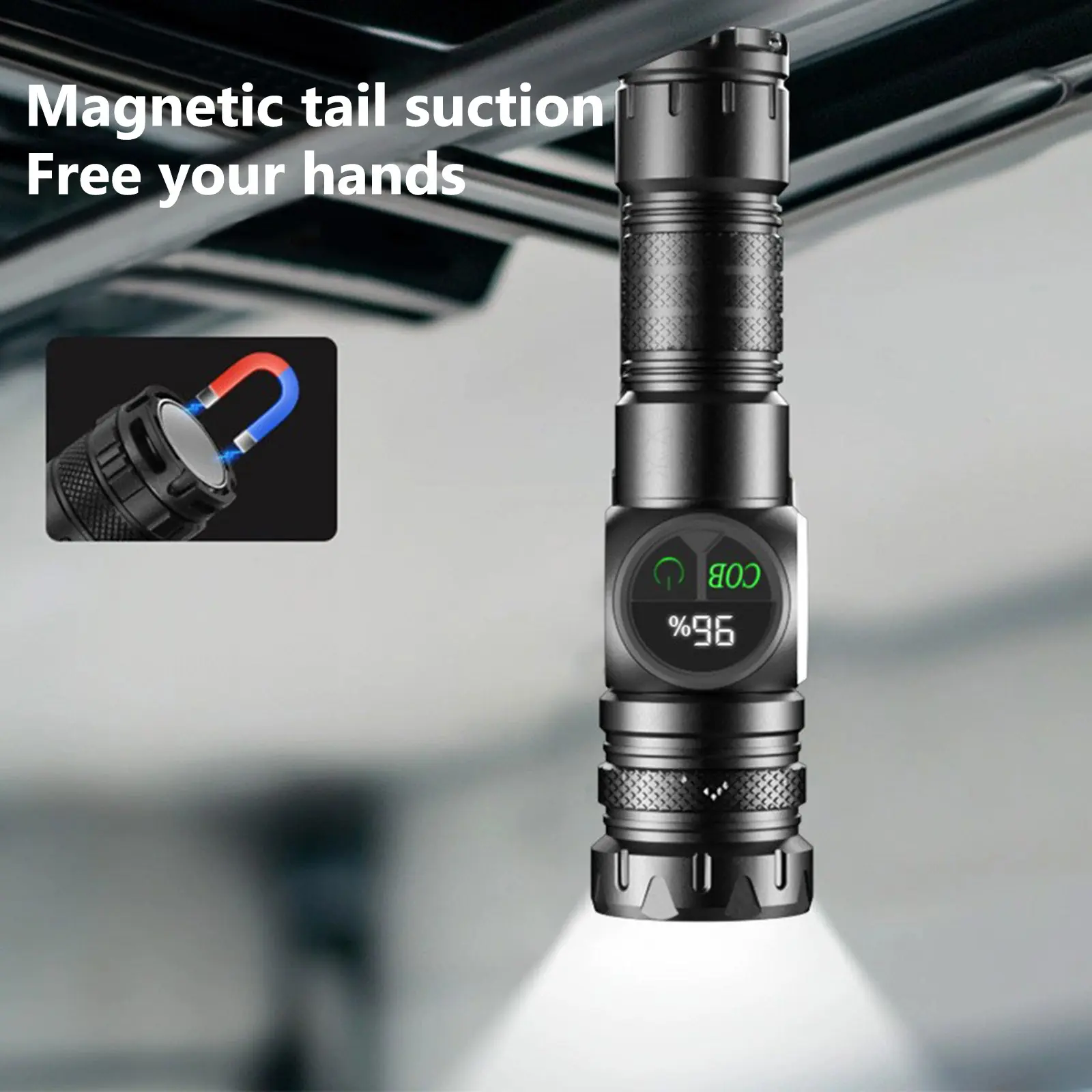 20W LED+COB Zoomable Flashlight Power Display Super Bright Flashlight Type-C Rechargeable Powerful Flashlight for Power Outages