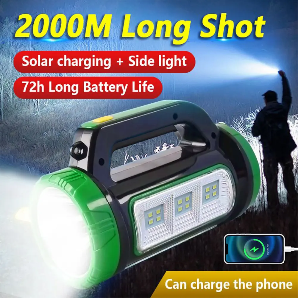 Solar LED Flashlight USB Rechargeable Super Bright Portable Emergency Light Outdoor Solar Torch Light for Night Fishing Hiking