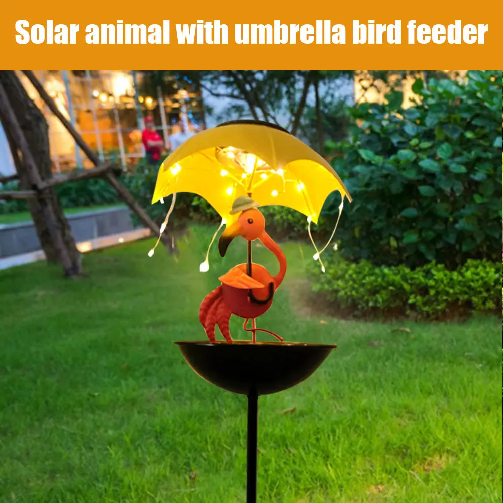 LED Solar Outdoor Light with Bird Feeder Multi-Function Animal Umbrella Stake Light Landscape Light for Garden Lawn Patio