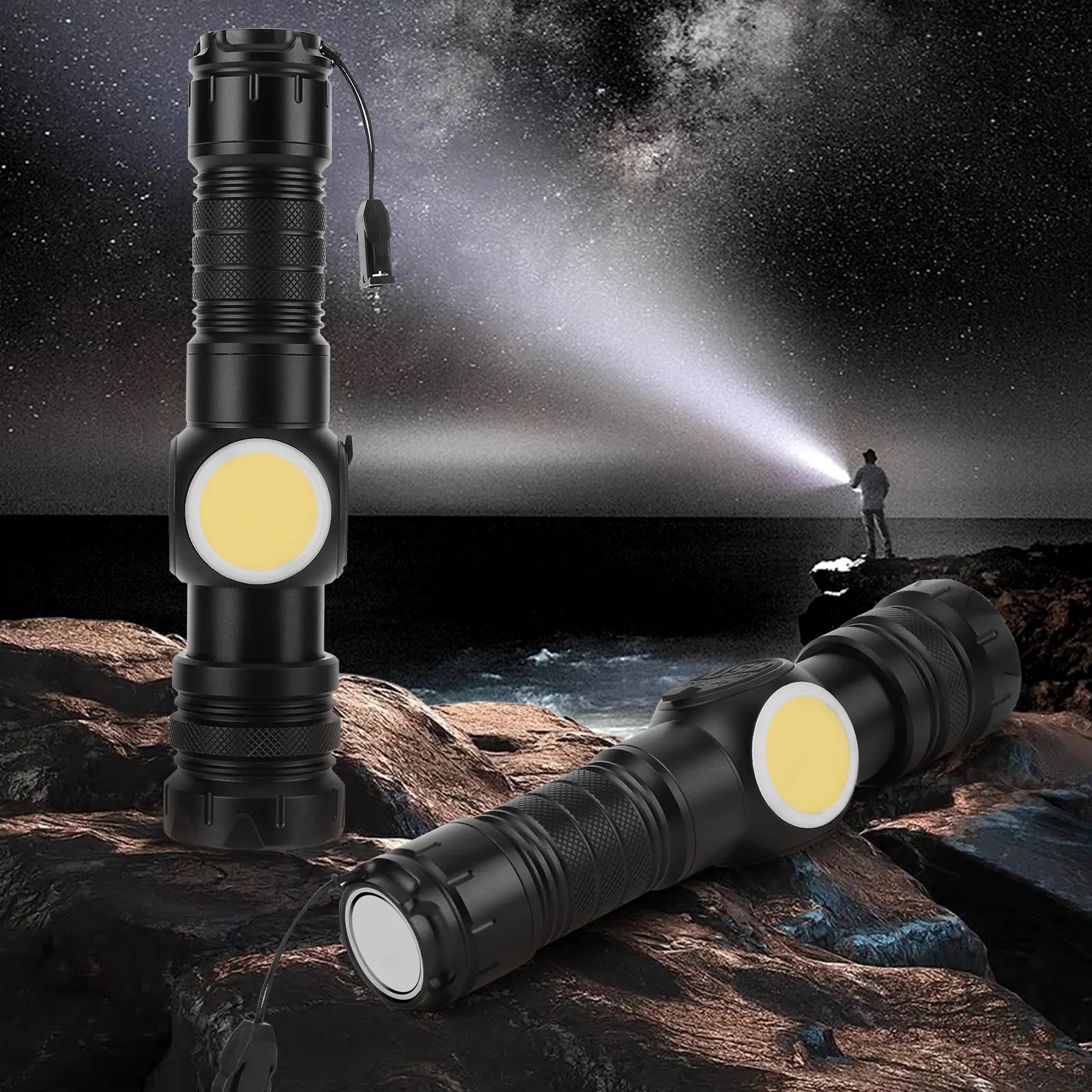 20W LED+COB Zoomable Flashlight Power Display Super Bright Flashlight Type-C Rechargeable Powerful Flashlight for Power Outages