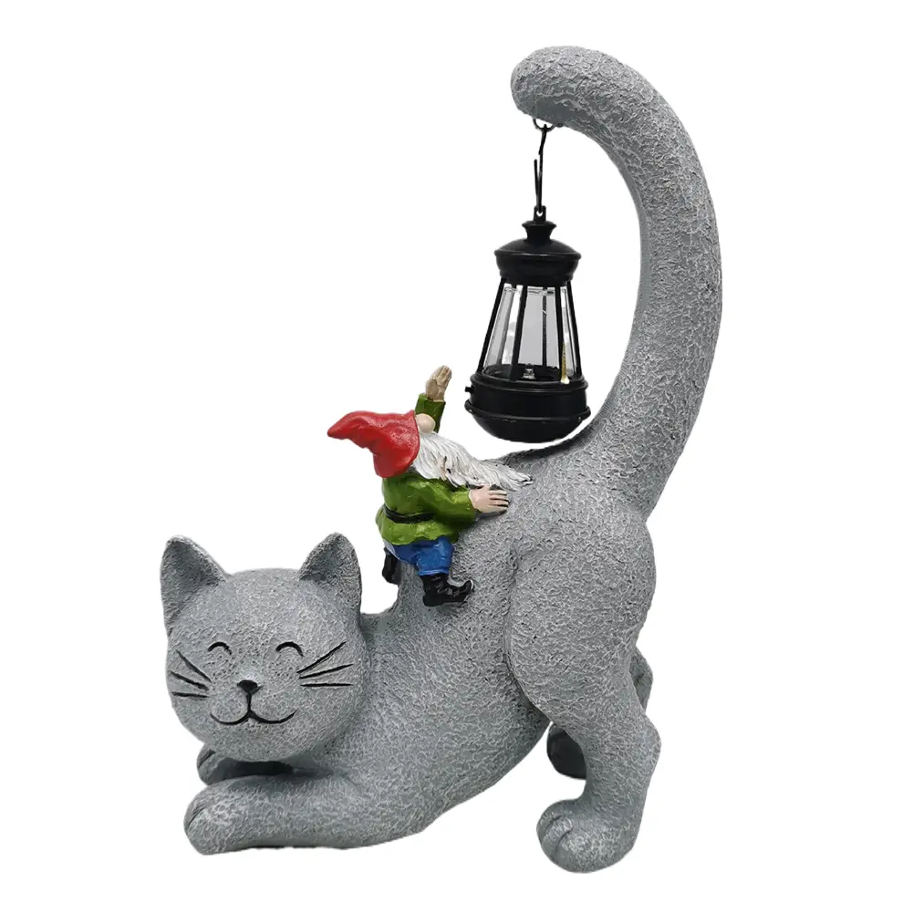 Solar Garden Statue Cat Figurine with Solar-Powered LED Light Lawn Decor Statue Outdoor Cat Figurine for Patio Balcony Yard Lawn