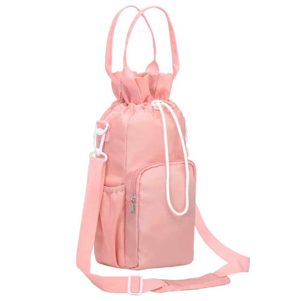 Crossbody Water Bottle Bag with Phone Pocket Water Bottle Sling Bag with Handle Drawstring Water Bottle Carrier for Travelling