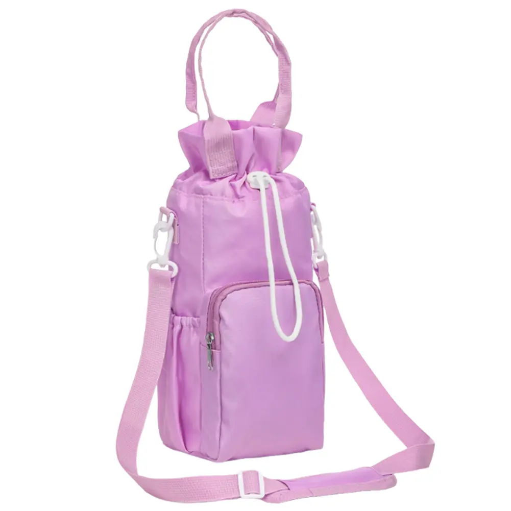 Crossbody Water Bottle Bag with Phone Pocket Water Bottle Sling Bag with Handle Drawstring Water Bottle Carrier for Travelling