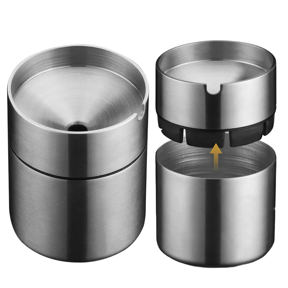 Car Ashtray with Lid Metal Auto Ashtray Smell Proof Cigarette Ashtray Stainless Steel Cigarette Ash Holder for Outdoor Travel