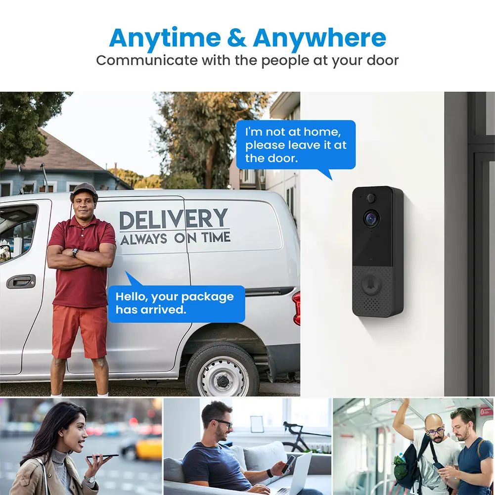 Video Doorbell Camera 2-Way Audio Wireless Video Doorbell PIR Motion Detection for Home Office