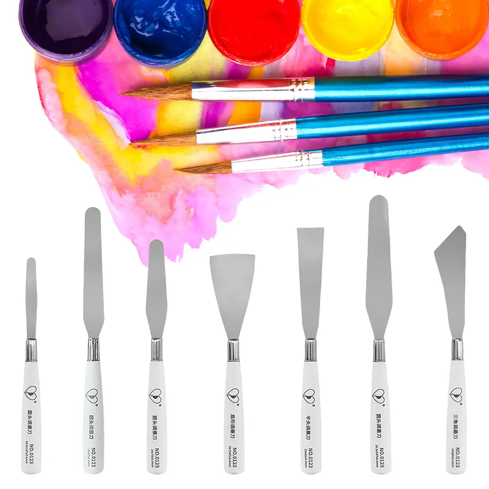 7 Pcs Oil Painting Knife Stainless Steel Paint Palette Knife Oil Paint Metal Knives Art Gouache Paint Painting Scraper Art Tools