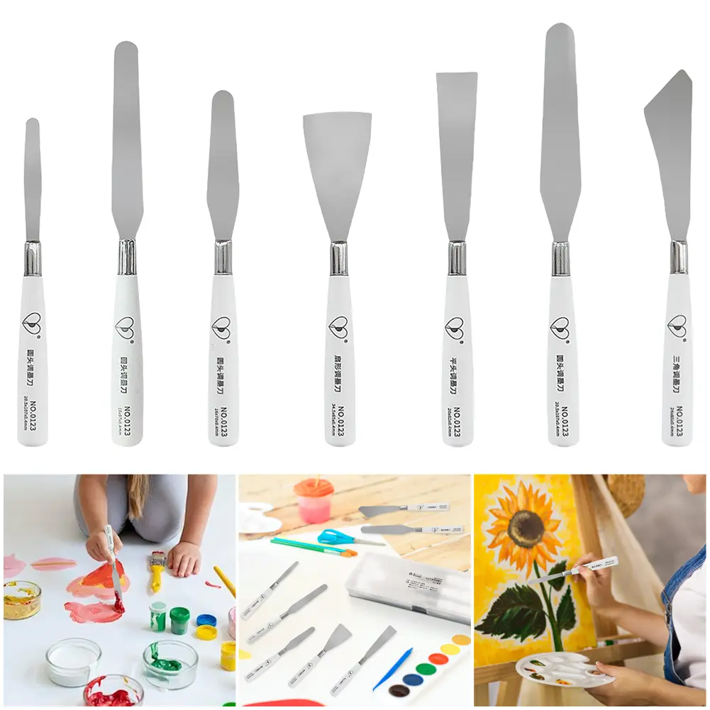 7 Pcs Oil Painting Knife Stainless Steel Paint Palette Knife Oil Paint Metal Knives Art Gouache Paint Painting Scraper Art Tools