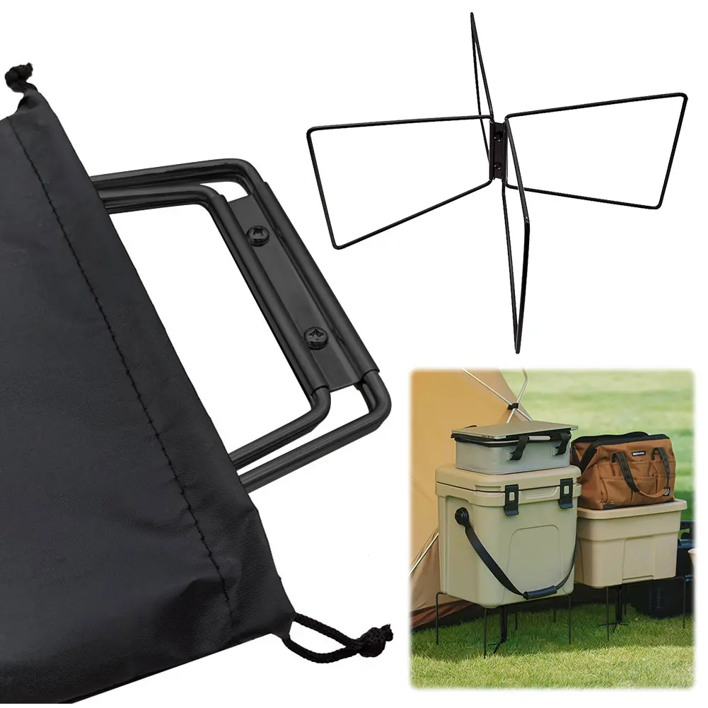 Camping Foldable Metal Stand Stainless Steel Aluminum Alloy Box Stand Organizer Box Folding Stand for Outdoor Picnic Fishing
