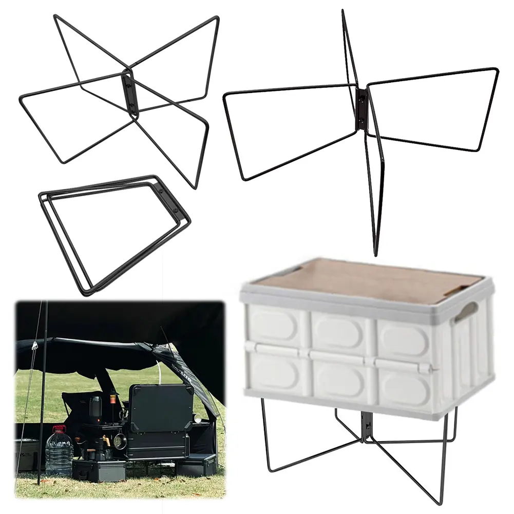 Camping Foldable Metal Stand Stainless Steel Aluminum Alloy Box Stand Organizer Box Folding Stand for Outdoor Picnic Fishing