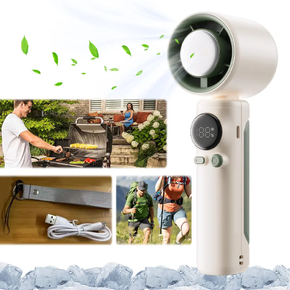 Portable Hand Held Personal Turbo Fan USB Rechargeable Cooling Fan 100 Gear Speed Wind Digital Power & Speed Display