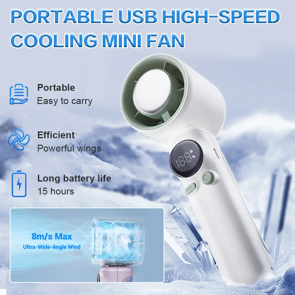 Portable Hand Held Personal Turbo Fan USB Rechargeable Cooling Fan 100 Gear Speed Wind Digital Power & Speed Display
