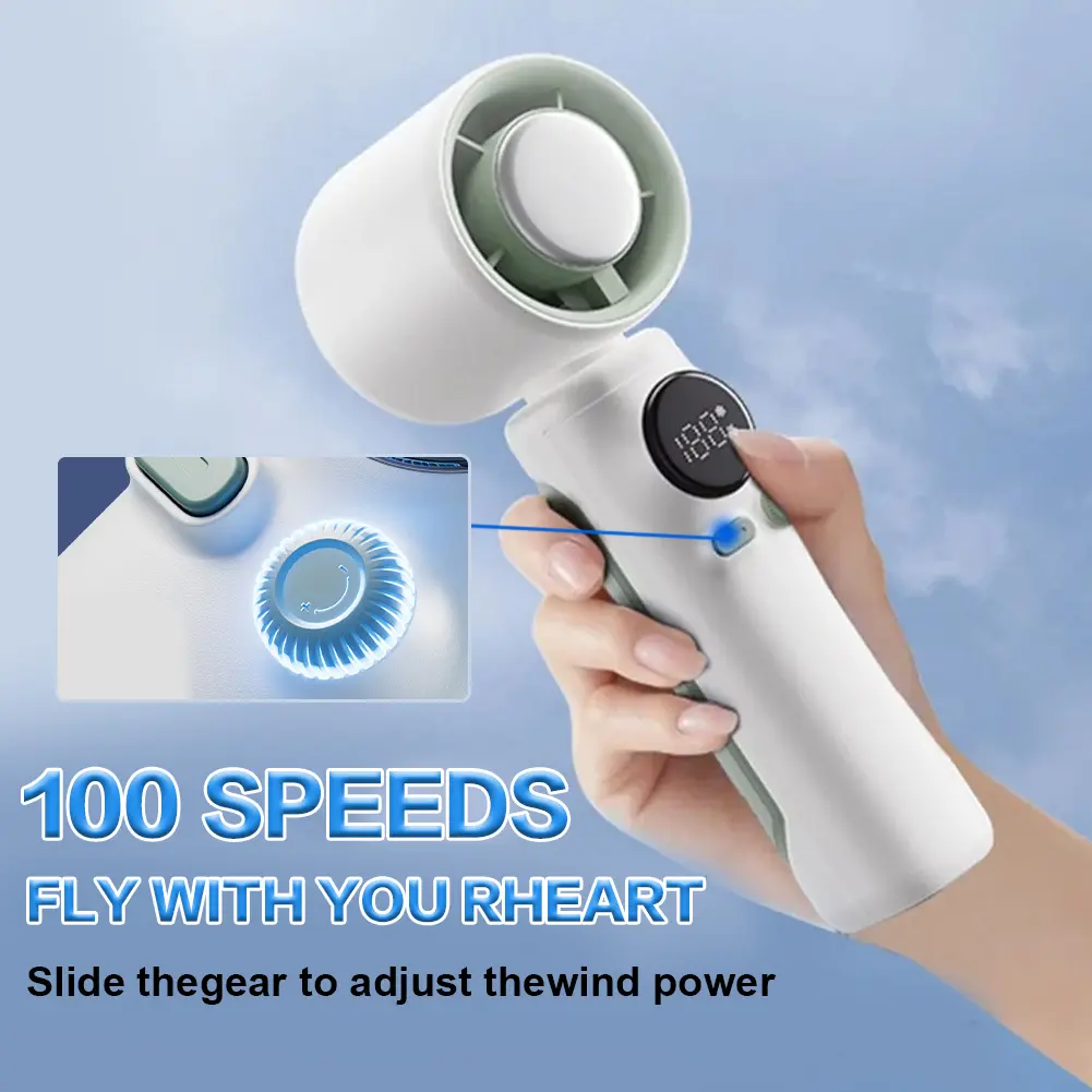 Portable Hand Held Personal Turbo Fan USB Rechargeable Cooling Fan 100 Gear Speed Wind Digital Power & Speed Display