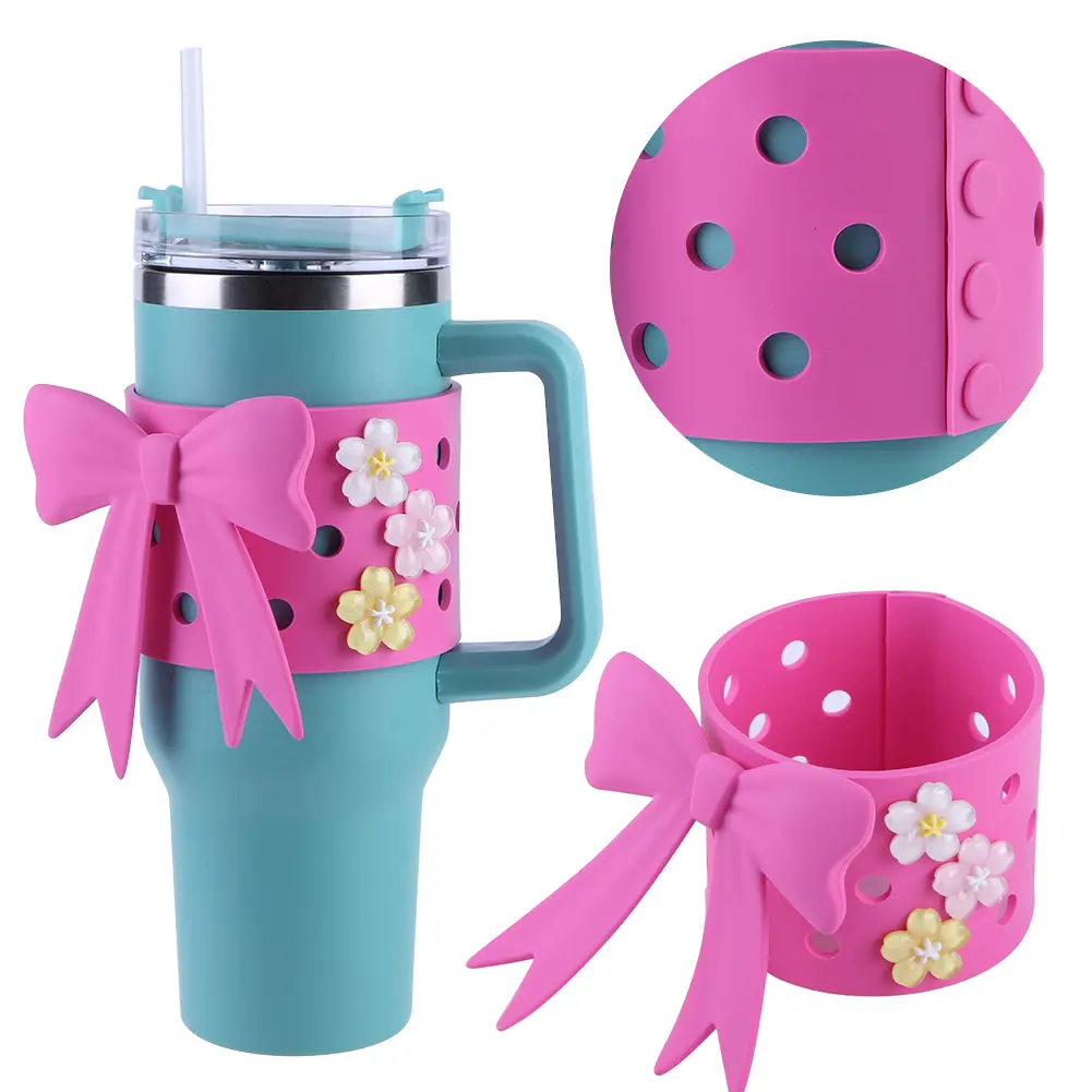 Silicone Cute Bow Water Cup Sleeve Bow Protective Sleeve Bow Protective Cover Bow Protection Case for 40oz Water Bottle