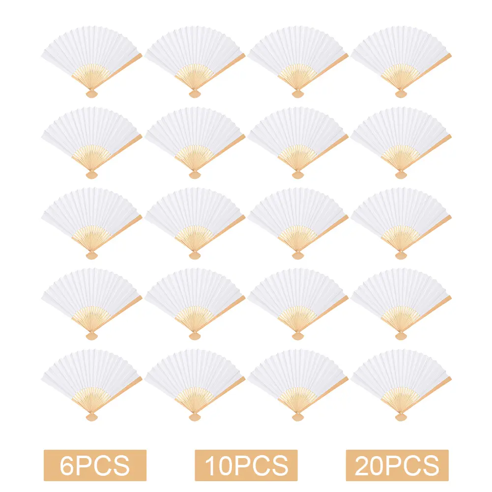 6/10/20 Pcs Bamboo Folding Fan Chinese Handheld Fan Folded Fan for DIY Decoration Wedding Dancing Party Summer