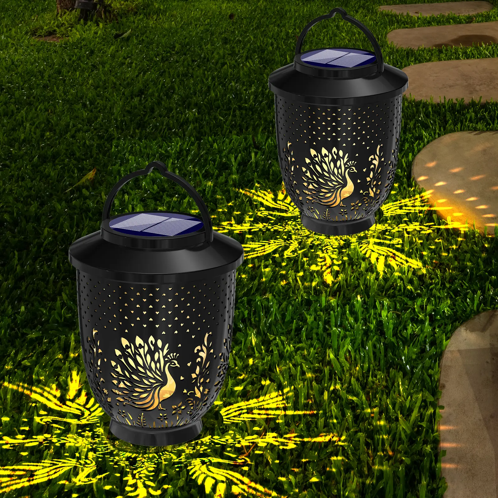 Solar Outdoor Animals Projection Light Waterproof Garden Hanging Lantern Projection Hanging Lamp for Garden Landscape Decoration