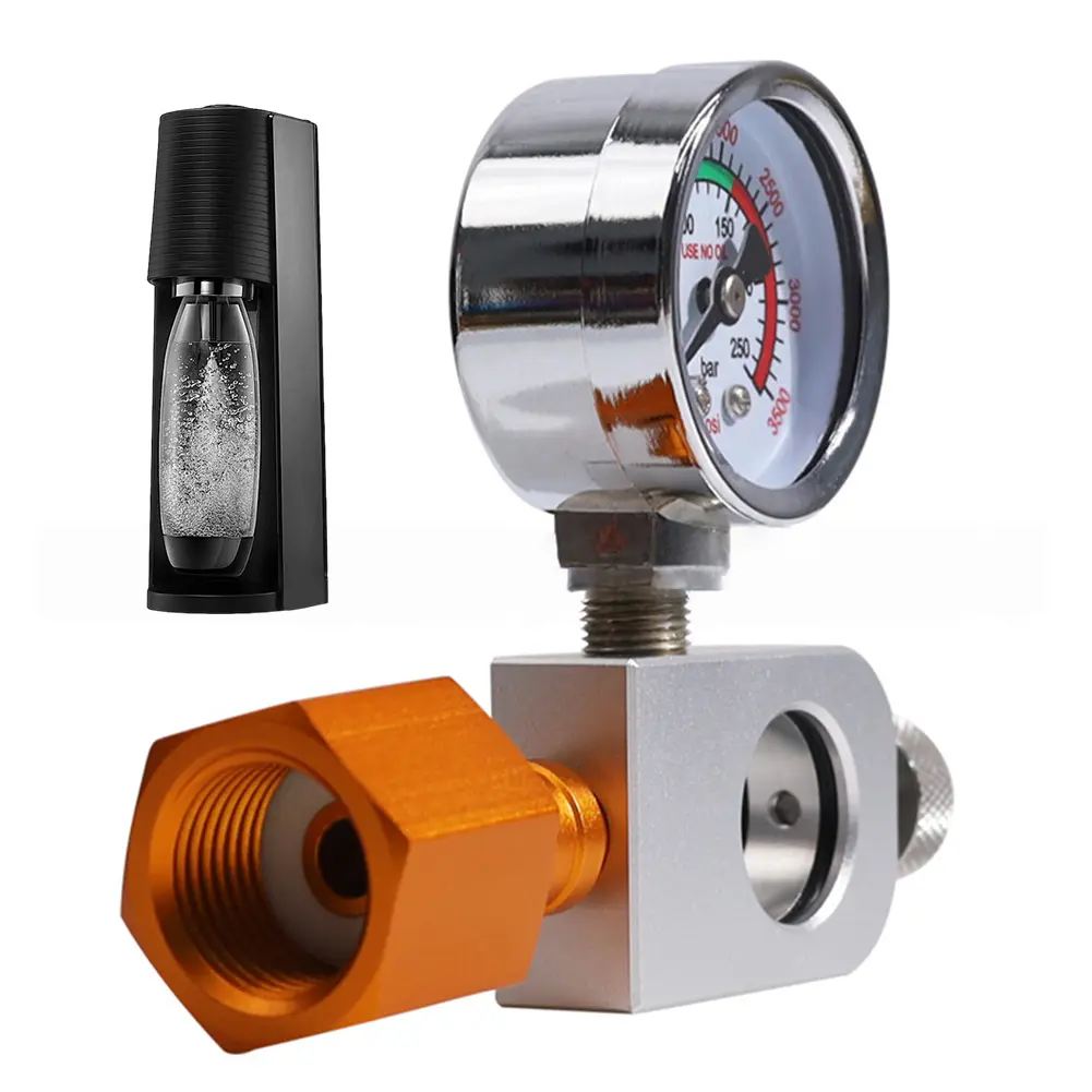 CO2 Refill Adapter with Pressure Gauge Soda Carbonator Refill Adapter Leakproof Carbonator Refill Fill Station for DUO/TERRA/ART