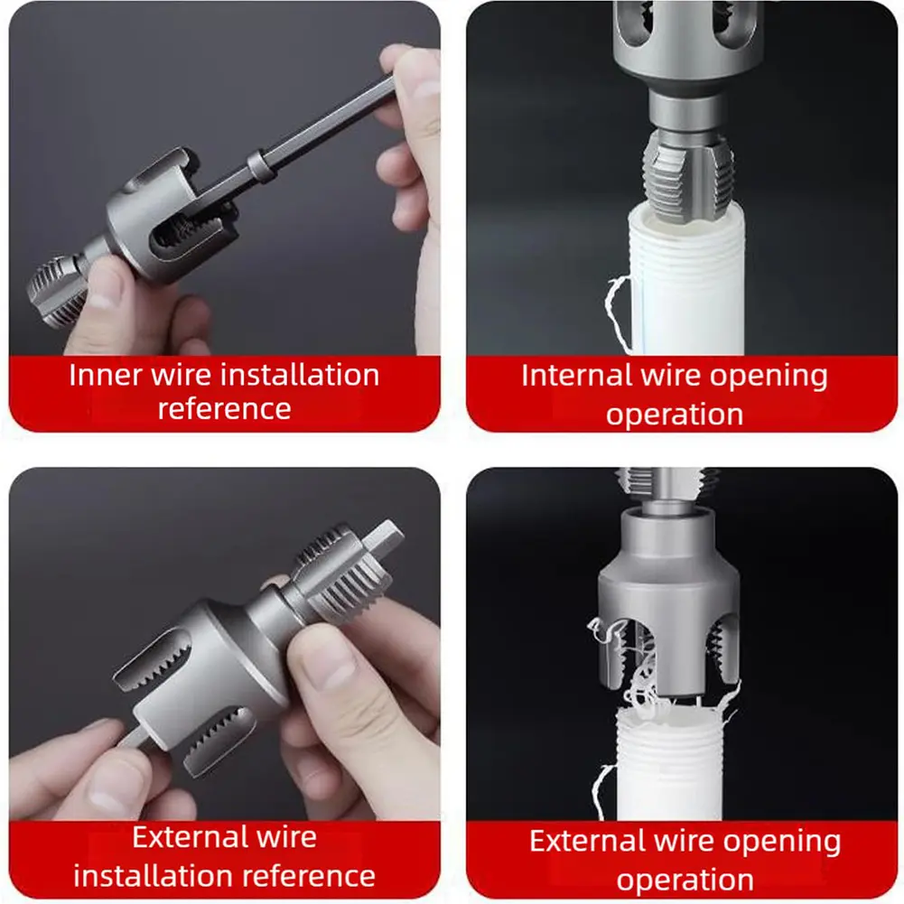 2-10Set Integrated Internal & External Pipe Threading Tool PVC Pipe Thread Cutting Tool PPR Water Pipe Opener Tap