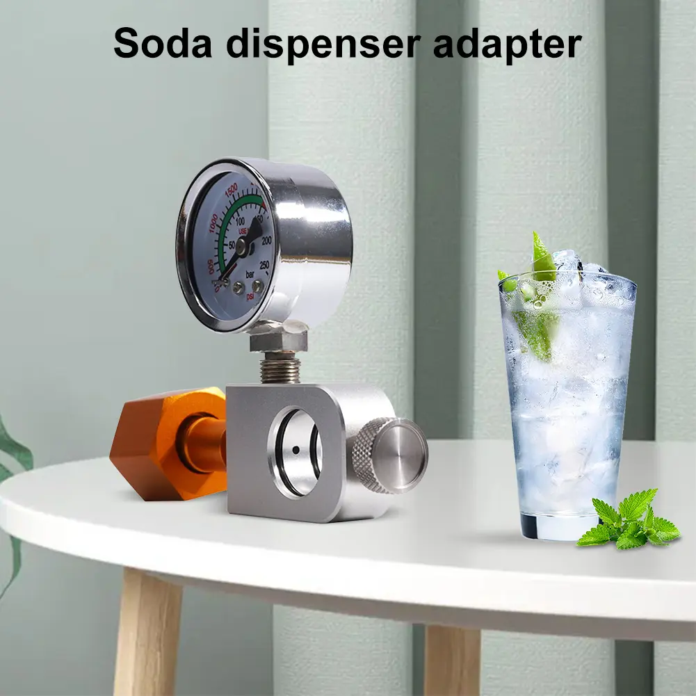 CO2 Refill Adapter with Pressure Gauge Soda Carbonator Refill Adapter Leakproof Carbonator Refill Fill Station for DUO/TERRA/ART