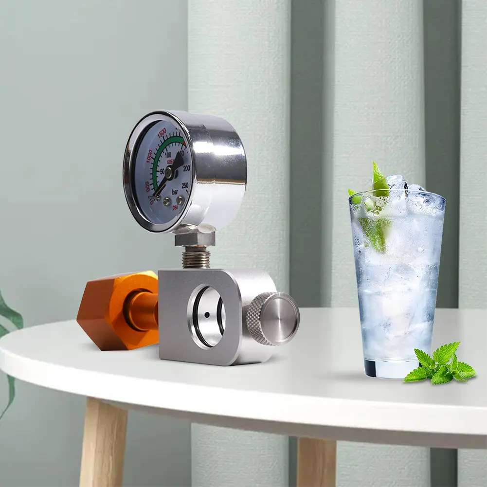 CO2 Refill Adapter with Pressure Gauge Soda Carbonator Refill Adapter Leakproof Carbonator Refill Fill Station for DUO/TERRA/ART