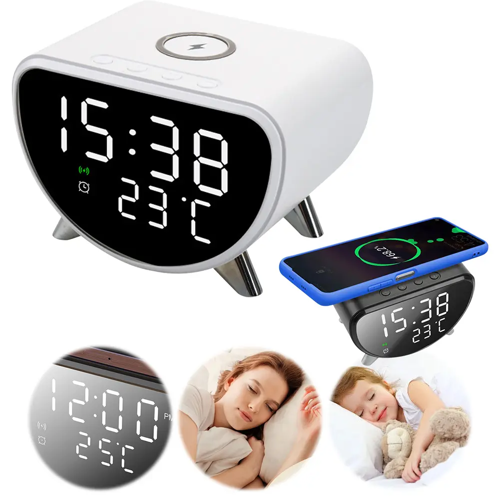 Sleep Timer with Wireless Charging with Temperature Meter 15W Fast Wireless Charger Station for Bedrooms